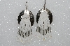 +MBA #S51-509   "Silvertone Concho, White Seed Beads, Silverlined Fancy Bugle Beads & AB Crystal Bead Earrings"