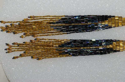 +MBA #S51-426   "One Of A Kind Hand Beaded Peacock Matelic & Gold Bead Long Earrings"