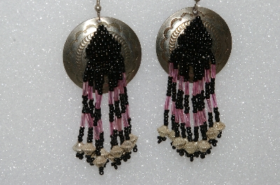 +MBA #S51-485   "Concho Fancy Pink & Black Bead Earrings"