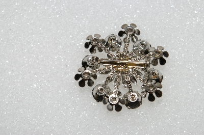 **MBA #S51-524   "Vintage Silvertone Fancy Clear Crystal Rhinestone Flower Pin"