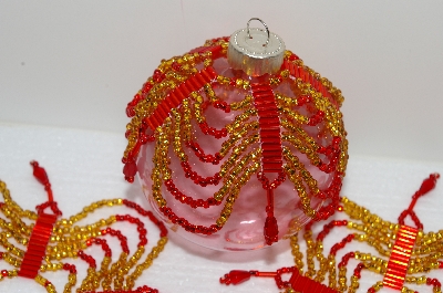 +MBA #S58-045   "Hand Beaded Fancy Gold & Red  Set Of 5 Christmas Ornament Covers"