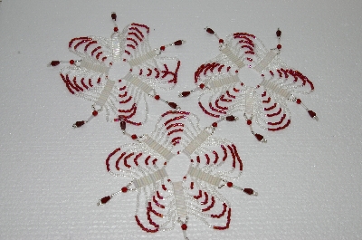 +MBA #S58-028   "Hand Made Set Of 3, Bugle,Seed & Crystal bead Clear & Red Ornament Covers"