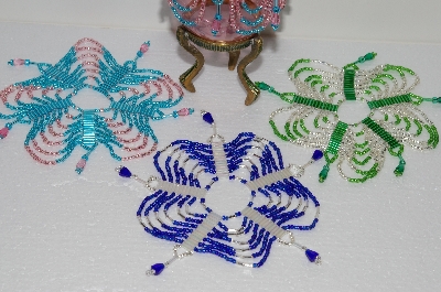 +MBA #S58-094   "Hand Made Set Of 4 Multi Colored Bugle, Seed & Crystal Bead Ornament Covers"