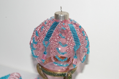 +MBA #S58-094   "Hand Made Set Of 4 Multi Colored Bugle, Seed & Crystal Bead Ornament Covers"