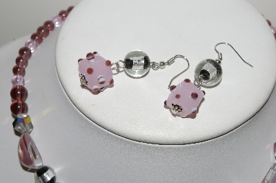 +MBA #S59-061   "Fancy Lampworked Glass Bead Necklace & Earring Set With Large Glass Pendant"