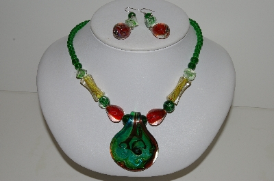 +MBA #S59-039   "Fancy Lampworked Glass Bead & Earring Set With Large Center Glass Pendant" 