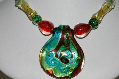 +MBA #S59-039   "Fancy Lampworked Glass Bead & Earring Set With Large Center Glass Pendant" 