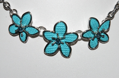 +MBA #S59-057   "Blue Enameled & Crystal Rhinestone Flower Necklace & Earrings Set"