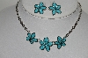 +MBA #S59-057   "Blue Enameled & Crystal Rhinestone Flower Necklace & Earrings Set"
