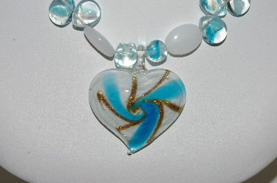 +MBA #S59-011   Fancy Lampworked Glass Bead Necklace & Earrings Set With Large Glass Heart Pendant"