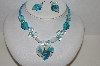 +MBA #S59-011   Fancy Lampworked Glass Bead Necklace & Earrings Set With Large Glass Heart Pendant"
