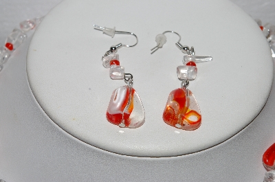 +MBA #S59-018   "Fancy Lampworked Glass Bead Necklace & Earrings Set With Large Glass Heart Pendant"