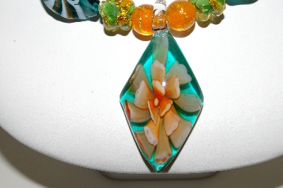 +MBA #S59-104   "Fancy Glass Lampworked Bead Necklace & Earrings Set With Large Glass Spoon Pendant"