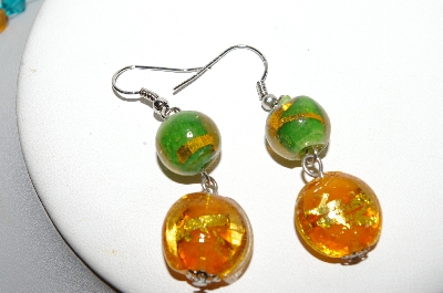 +MBA #S59-104   "Fancy Glass Lampworked Bead Necklace & Earrings Set With Large Glass Spoon Pendant"