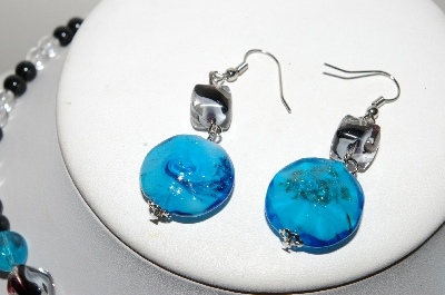 +MBA #S59-094   "Fancy Lampworked Glass Bead necklace & Earring Set With Glass 55x40mm Tear Drop Pendant"