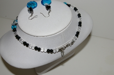 +MBA #S59-094   "Fancy Lampworked Glass Bead necklace & Earring Set With Glass 55x40mm Tear Drop Pendant"