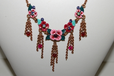 +MBA #S59-052   "Fancy Painted Flower & Crystal Rhinestone Necklace & Earring Set"