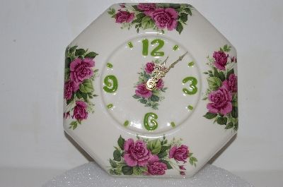 +MBA #S25-108   "Pink Rose Ceramic Kitchen Clock"