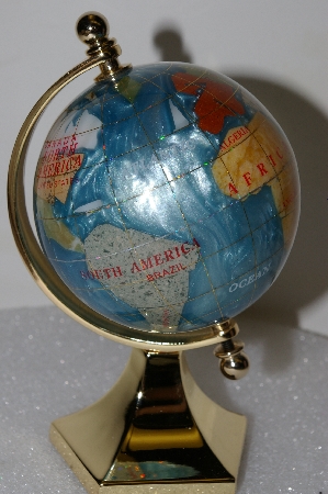 +MBA #S25-345   "Blue Gemstone Desk Globe With Brass Stand"