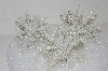 +MBA #S25-321  "2003  Set Of 3 Metal Wjite & AB Glitter Snow Flake Ornaments"