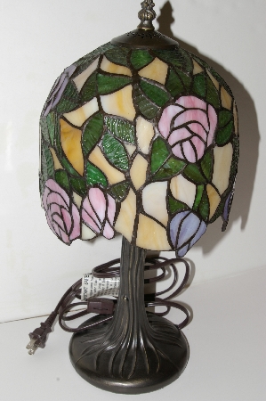 MBA #S25-019  "2003 Fancy Stained Glass Rose Lamp"