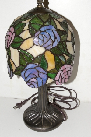 MBA #S25-019  "2003 Fancy Stained Glass Rose Lamp"