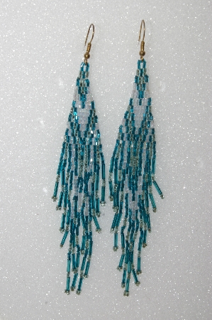 +MBA #S25-098   "Older Blue & Silver Hand Beaded Earrings"