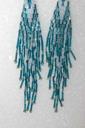 +MBA #S25-098   "Older Blue & Silver Hand Beaded Earrings"