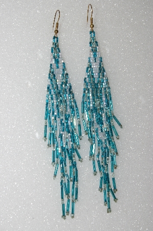 +MBA #S25-098   "Older Blue & Silver Hand Beaded Earrings"