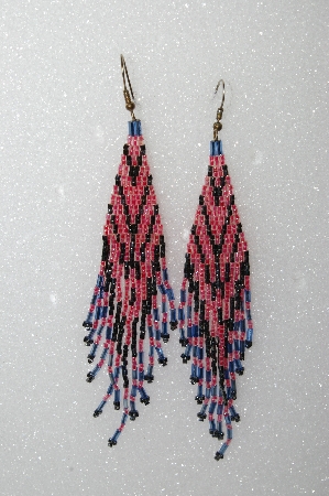 +MBA #S25-097  "Fancy Pink, Blue & Gun Metal Bead Earrings"