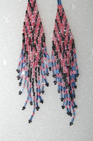 +MBA #S25-097  "Fancy Pink, Blue & Gun Metal Bead Earrings"