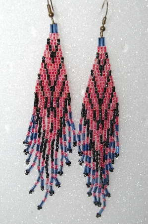 +MBA #S25-097  "Fancy Pink, Blue & Gun Metal Bead Earrings"