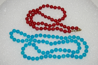 +MBA #S25-125  "Set Of Two Blue & Red Gemstone Bead Necklaces"