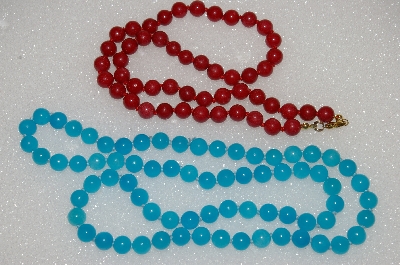 +MBA #S25-125  "Set Of Two Blue & Red Gemstone Bead Necklaces"