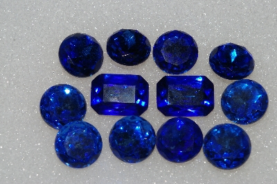 +MBA #S25-220   "Vintage Lot Of 12 Blue Faceted Large Glass Rhinestones"