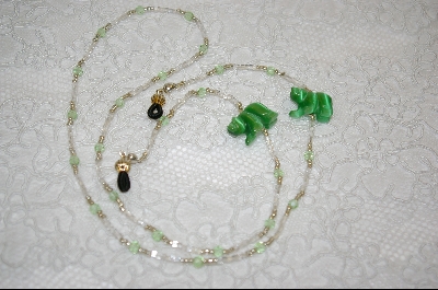 +MBA #6685  "Light Green Hand Carved Fiber Optic Bears