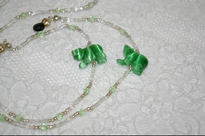 +MBA #6685  "Light Green Hand Carved Fiber Optic Bears