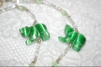 +MBA #6685  "Light Green Hand Carved Fiber Optic Bears