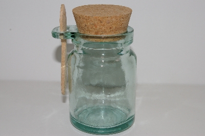 +MBA #S29-292   "Set Of (2) 2003 Riekes Spanish Green Glass Canister With Cork Top & Spoon"