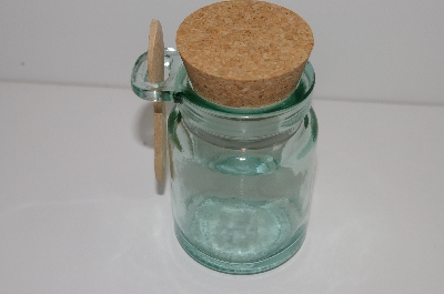 +MBA #S29-292   "Set Of (2) 2003 Riekes Spanish Green Glass Canister With Cork Top & Spoon"