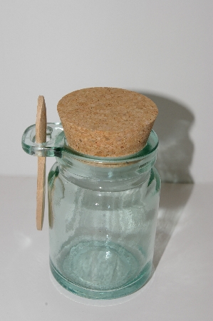 +MBA #S29-292   "Set Of (2) 2003 Riekes Spanish Green Glass Canister With Cork Top & Spoon"
