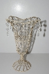 +MBA #S29-048   "Older Antiqued White Metal Vase With Acrylic Beads & Glass Insert"
