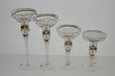 +MBA #S29-052    "1980's Set Of 4 Clear Glass & 14K Gold Trim Candlestick Holders"