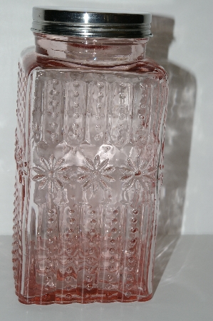 +MBA #S29-099   "2003 Set Of (2)  Fancy Embossed Pink Glass Jar "