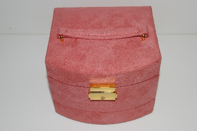 +MBA #S29-070   "Older Sueded Pink Pop-Up Jewelry Box With Mirror & Lock & Key"