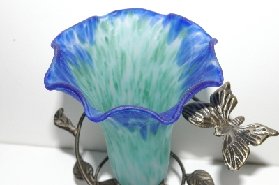 +MBA #S29-082   "2002  Blue/Green Glass Shade Butterfly Table Lamp"