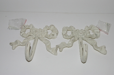 +MBA #S29-007   "2002  Set Of 2 Wrought Iron White Bow Hooks"