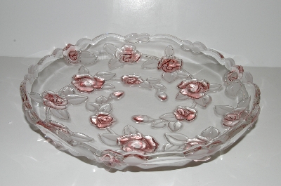 +MBA #S29-224     "2002 Large Beautiful Mikasa Walther Carmon Rose Round Glass Rose Serving Tray"