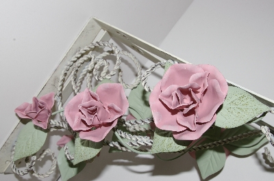 +MBA #S30-259  "2001 Set Of 2 Antique White & Green 3 Pink Rose Metal Shelf Holders"