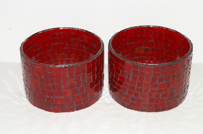 +MBA #S30-219   "Set Of 2 Handmede Red Stained Glass Candle Holders"